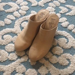 Leather Nude Mules Wooden Heel // Latigo Size 8